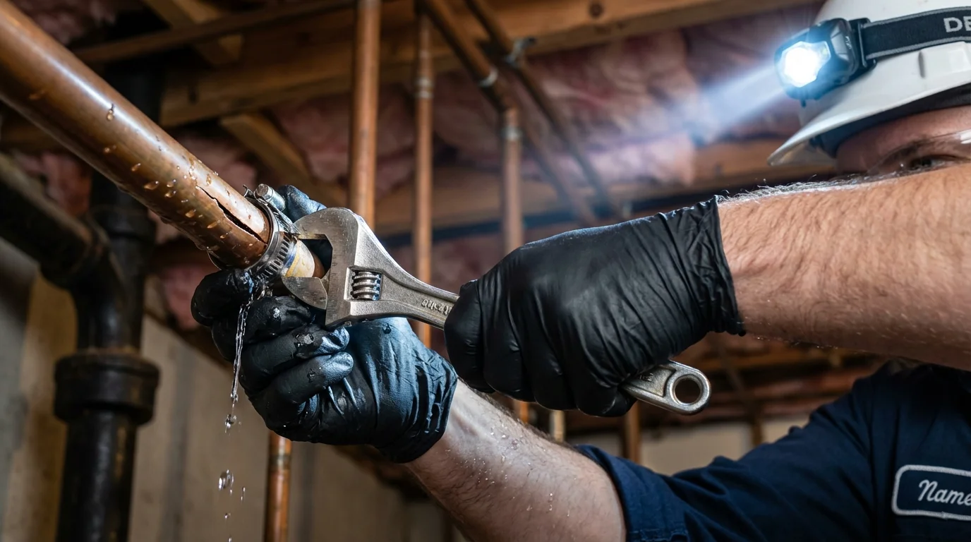 Emergency pipe clamp repair being performed by a Johns Plumbing LLC plumber in Cordele