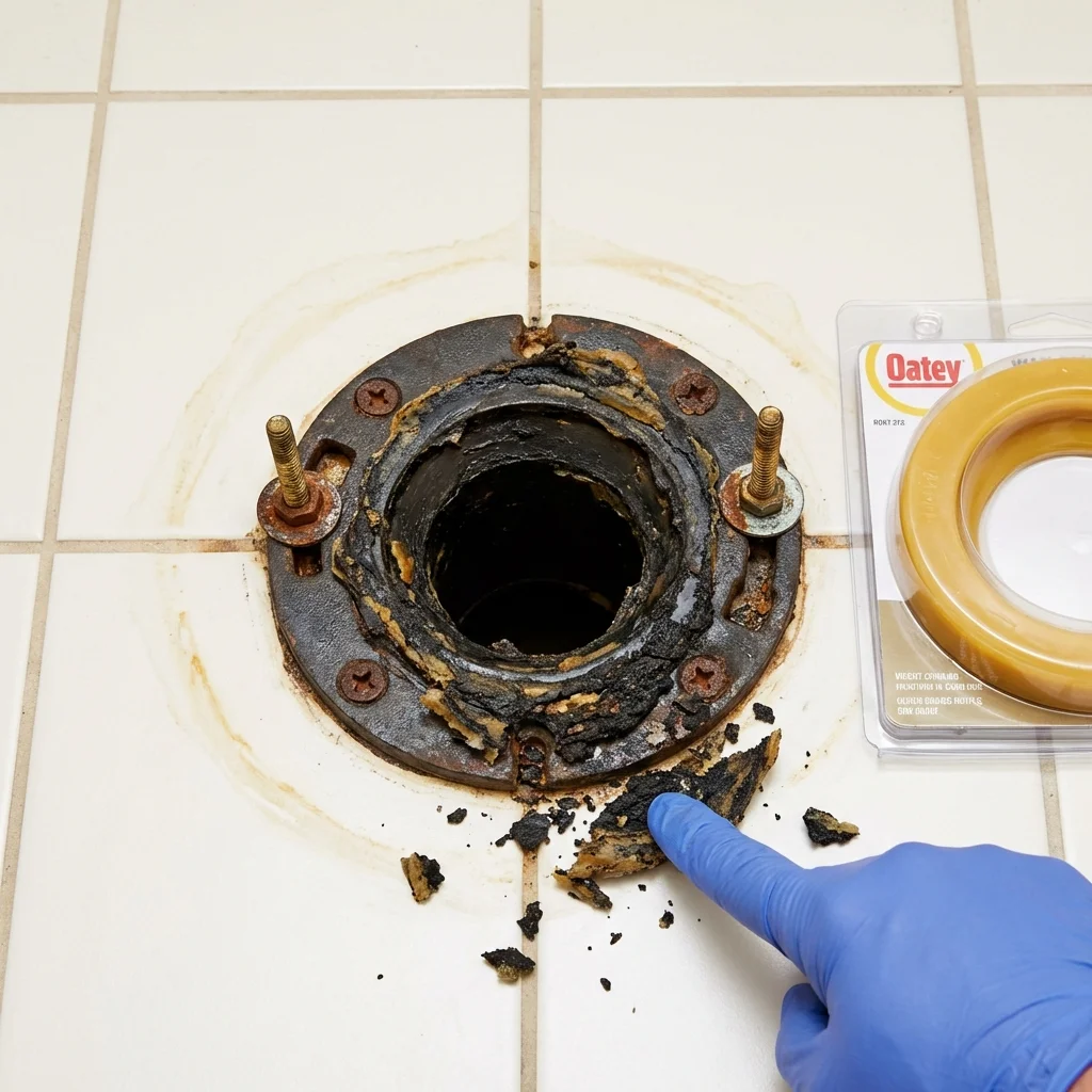 Failed wax ring showing water seepage at the base of a toilet in a Cordele, GA home